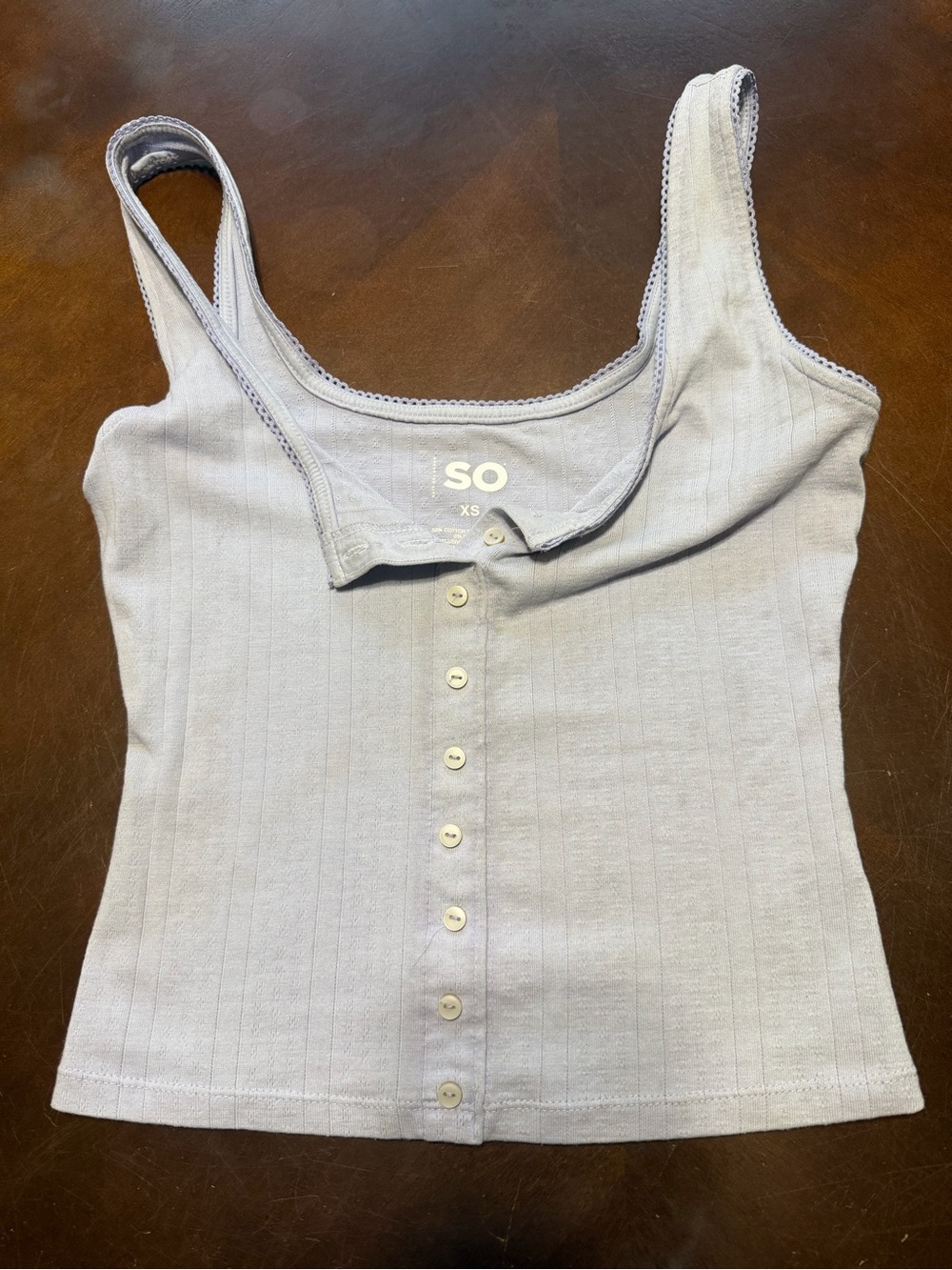 SO Light Lavender Ribbed Button-Front Tank